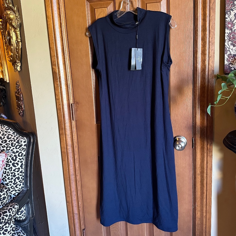 NWT Women's Navy Mock Turtle Sleeveless Midi Dress, size XL by T. Tahari